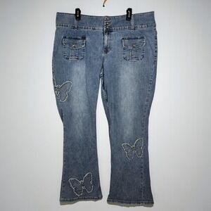 Hot Topic Jeans Woman Plus Size 22 Blue Bootcut Flare Butterfly Embellished